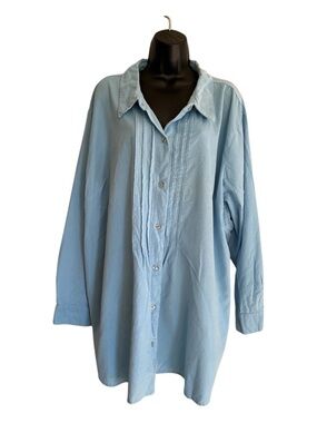 Woman Within Baby Blue Ruffle Deatil Tunic Button-Up Size 4X